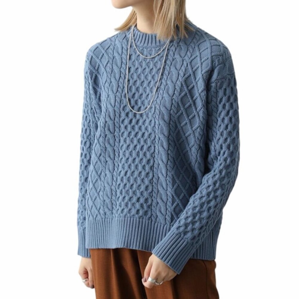 Demylee Ailish Cable Knit‎ Sweater Womens S Blue Organic Cotton Roomy Classic